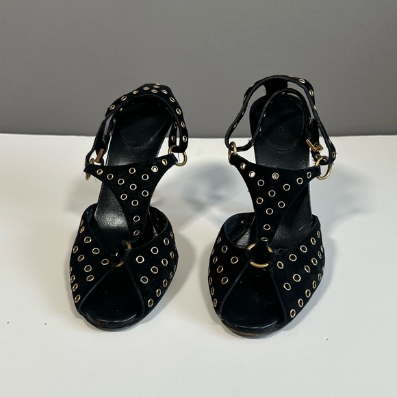 Gucci Black High-Heeled Mules with Studded Straps - Picture 3 of 10